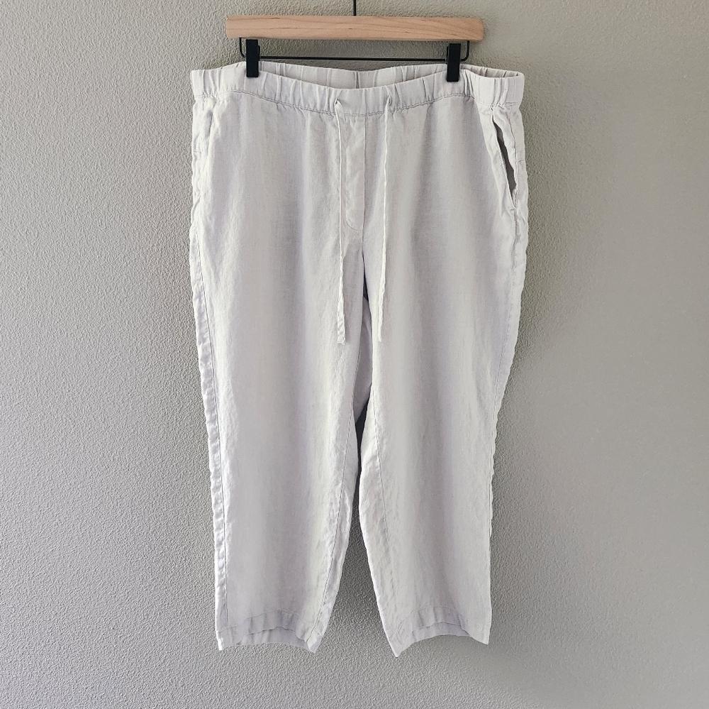 J. Jill Pure Jill 100% Linen Pants Size XL Cropped Pull On Drawstring Pockets